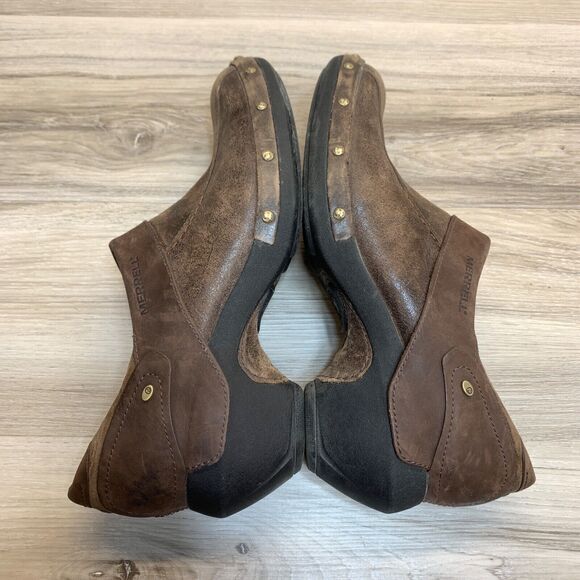 Merrell Shoes Womens 8.5 Luxe Espresso Studded Slip On Wedge Mule Clogs Leather - Picture 2 of 9